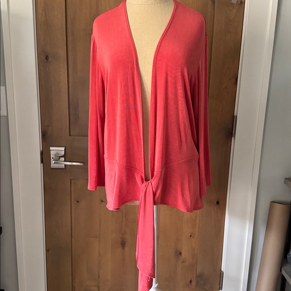 Chicos Travelers open tie front slinky knit jacket Womens 3 stretch Fall coral - Picture 1 of 11